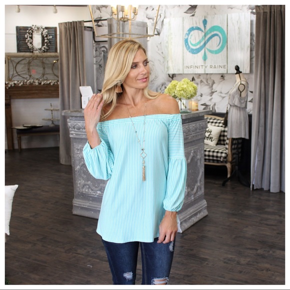✨LAST ONE✨Mint striped off shoulder tunic - Picture 3 of 4